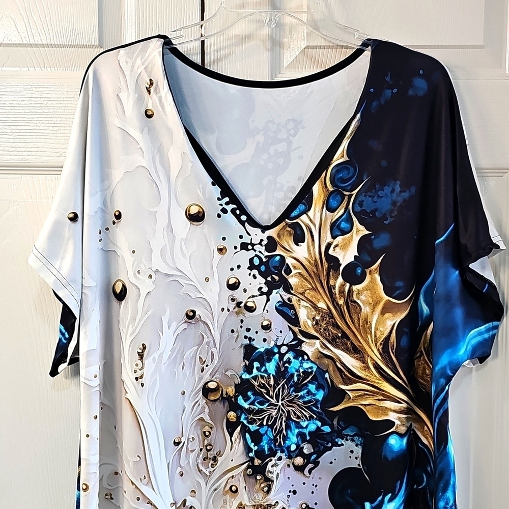 New Vibrant Tropical Vacation V-Neck Short Sleeve Coverup Or Dress - Picture 8 of 14